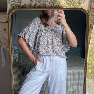 Floral Ruffle Square Neck Blouse